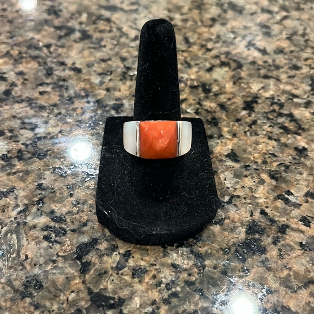 Coral and Mother of Pearl Sterling Ring